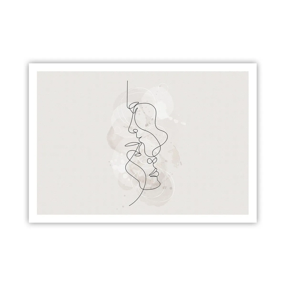 Plakat - Abstrakcyjny kontur dwóch twarzy na jasnym tle - 100x70cm - Splątani w uścisku - Nowoczesna dekoracja ścienna do salonu i sypialni ARTTOR