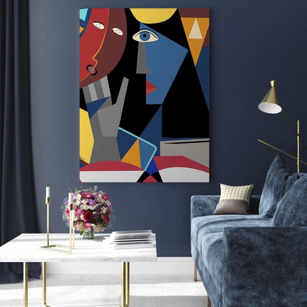 Obraz na szkle - Kubistyczne twarze w intensywnych kolorach - 80x120cm - Rozmowa kubistów - Nowoczesna dekoracja ścienna do salonu i sypialni ARTTOR