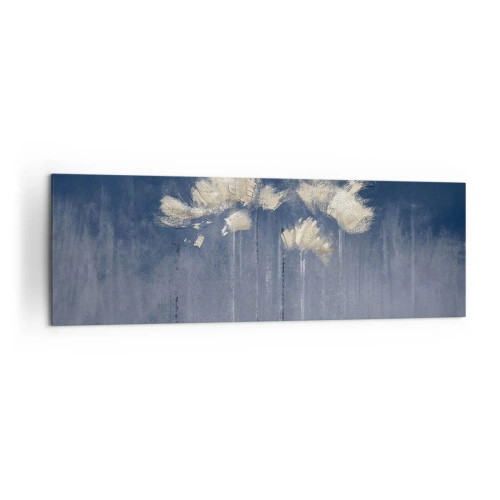 Obraz na płótnie - Delikatne kwiaty na niebieskim tle - 160x50cm - Jak płatki na wietrze - Nowoczesna dekoracja ścienna do salonu i sypialni ARTTOR
