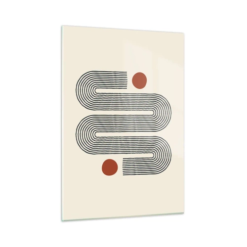 Obraz na szkle - Minimalistyczny wzór linii z czerwonymi kropkami - 50x70cm - Od początku do końca - Nowoczesna dekoracja ścienna do salonu, kuchni i sypialni ARTTOR