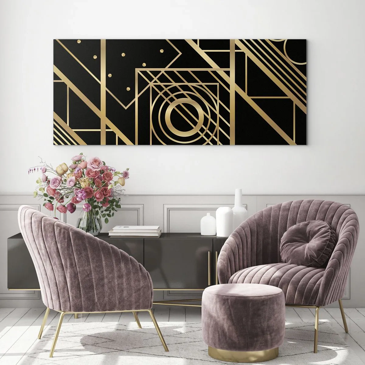 Obraz na szkle - Złota geometria - 100x40 cm