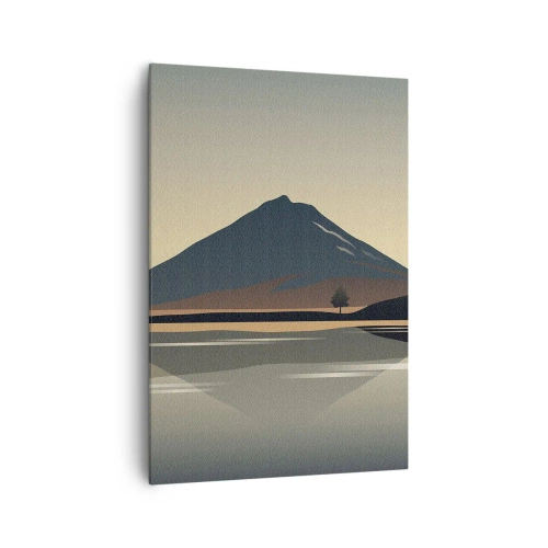 Obraz na płótnie - Minimalistyczny krajobraz górski z odbiciem w wodzie - 70x100cm - Lustrzane odbicie - Nowoczesna dekoracja ścienna do salonu i sypialni ARTTOR