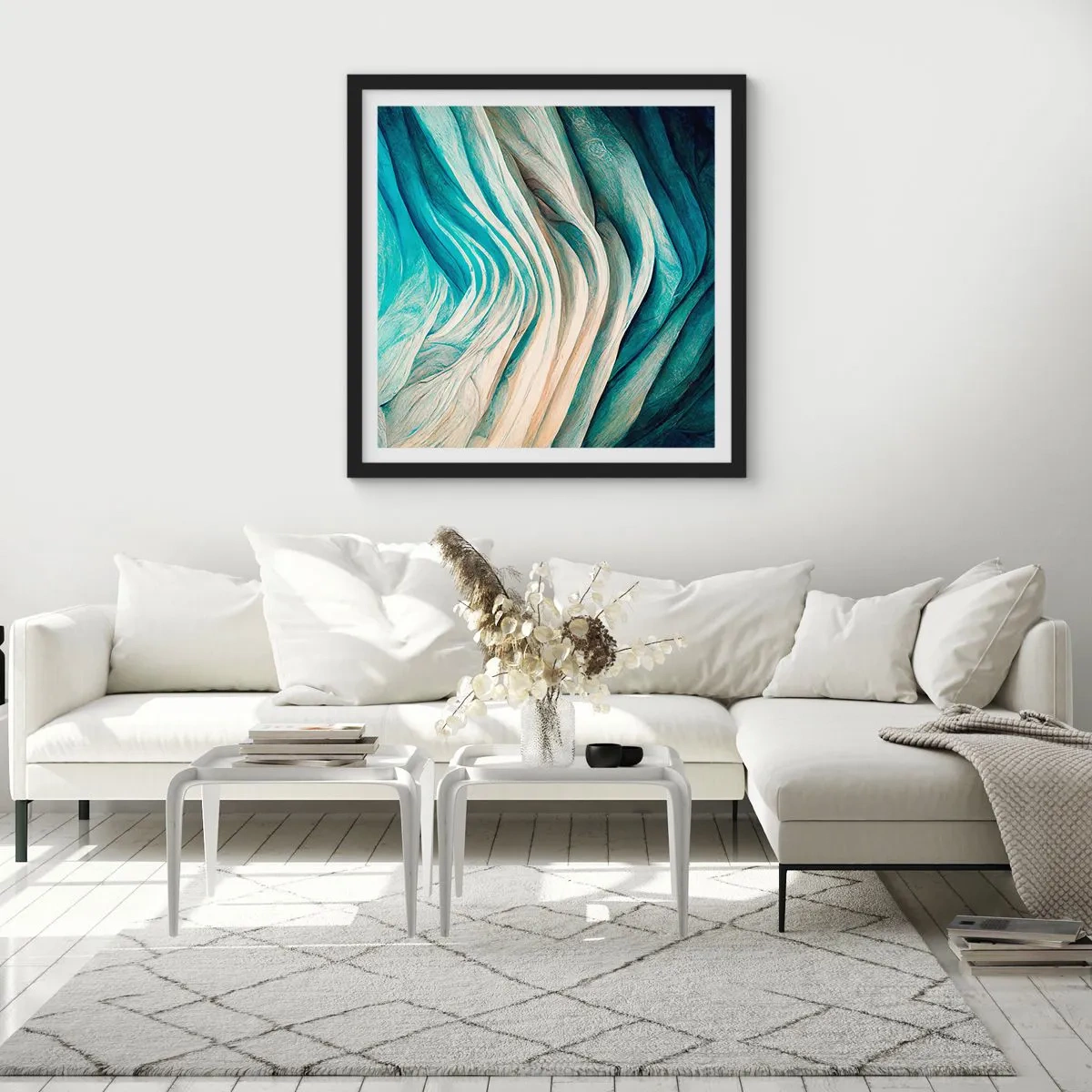 Plakat w czarnej ramie - Błękitne nienasycenie - 40x40 cm