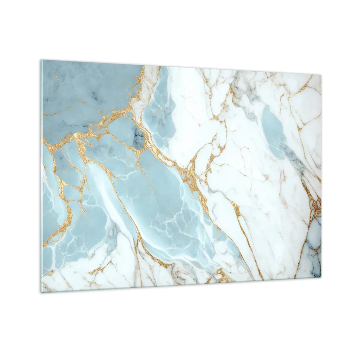 Obraz na szkle - Abstrakcyjny marmur w odcieniach błękitu i złota - 100x70cm - Bogactwo kamienia - Nowoczesna dekoracja ścienna do salonu, kuchni i sypialni ARTTOR