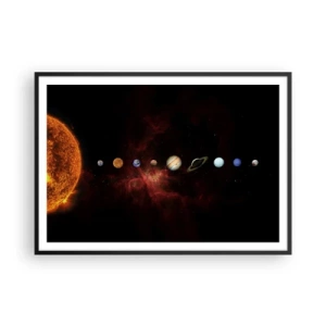 Plakat w czarnej ramie - Układ słoneczny z planetami na tle kosmosu - 100x70cm - Nasza okolica - Nowoczesna dekoracja ścienna do salonu i sypialni ARTTOR