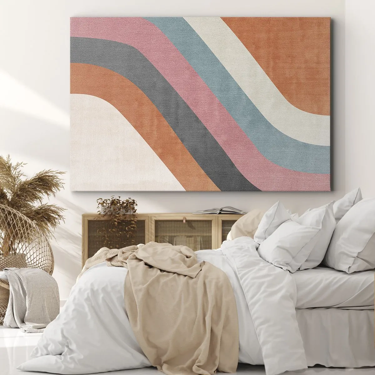 Obraz na płótnie - Kolorowe pasy w stylu retro - 70x50cm - Kompozycja diagonalna – ruch - Nowoczesna dekoracja ścienna do salonu i sypialni ARTTOR