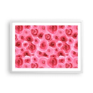 Plakat w białej ramie - Róże na dole i na górze - 70x50 cm