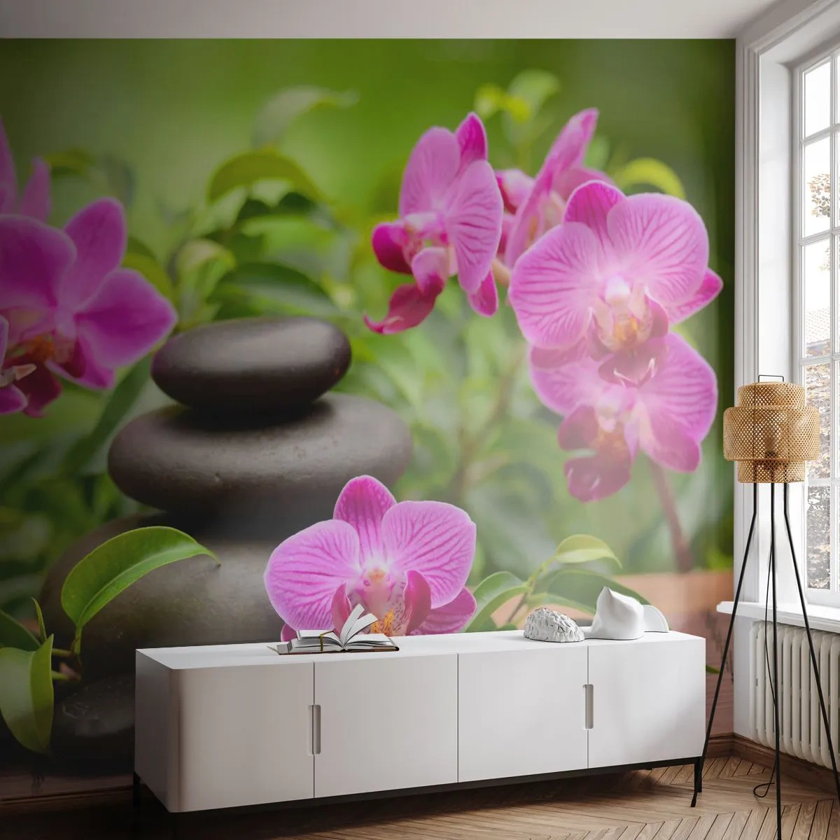 Fototapeta Premium Sand - Piramida spokoju - Kwiaty, Orchidea, Storczyk - 500x350 cm