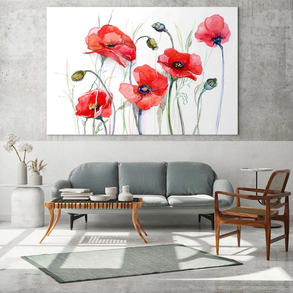 Obraz na szkle - Akwarelowe czerwone maki na białym tle - 70x50cm - Kwiaty polskie - Nowoczesna dekoracja ścienna do salonu i sypialni ARTTOR