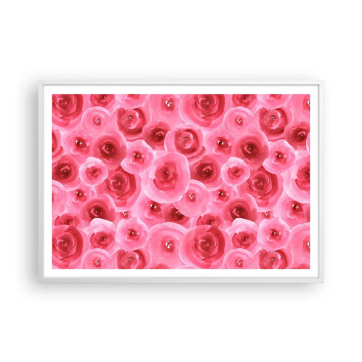 Plakat w białej ramie - Róże na dole i na górze - 100x70 cm