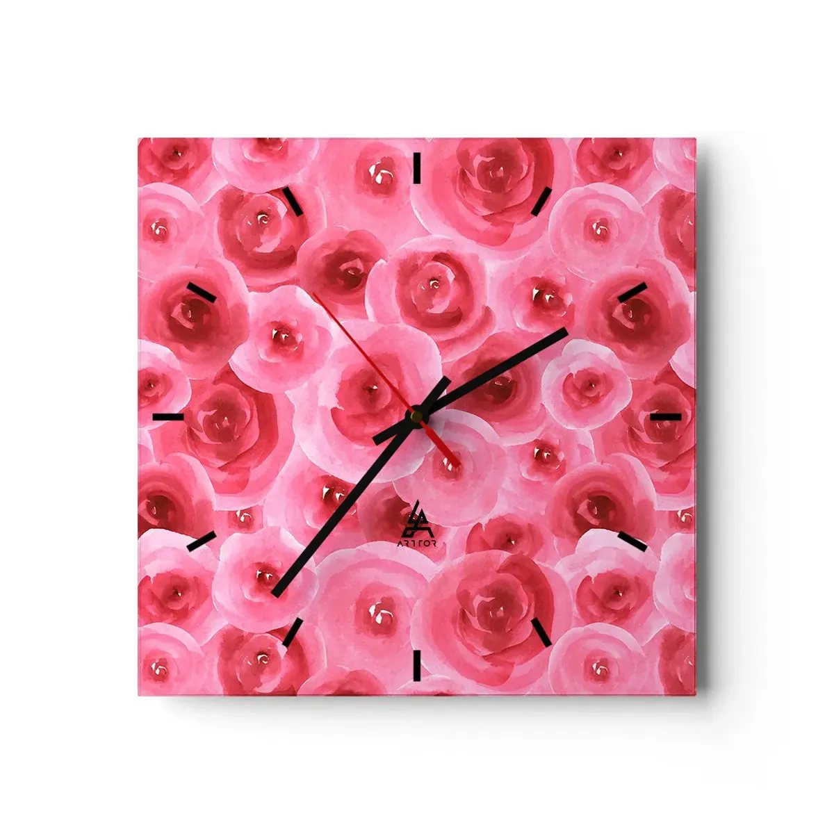 Zegar ścienny - Delikatne róże w pastelowych odcieniach różu - 30x30cm - Róże na dole i na górze - Nowoczesna dekoracja ścienna do salonu i sypialni ARTTOR