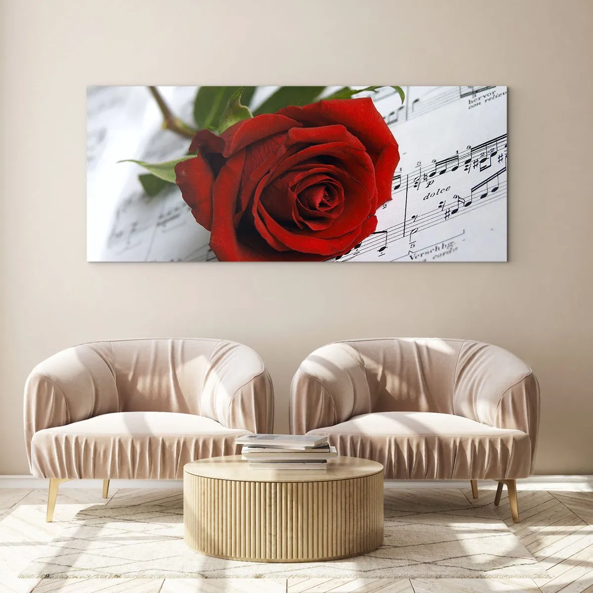 Obraz na szkle - Muzyka uczuć w szkarłacie - 90x30 cm