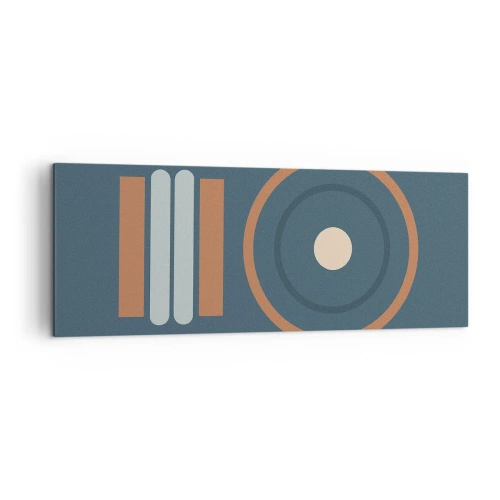 Obraz na płótnie - Geometryczna kompozycja z okręgami i prostokątami w stonowanych barwach - 140x50cm - Istota rzeczy - Nowoczesna dekoracja ścienna do salonu i sypialni ARTTOR