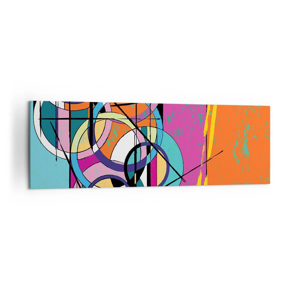Obraz na płótnie - Kolorowa abstrakcja z geometrycznymi okręgami - 160x50cm - Koło za kołem - Nowoczesna dekoracja ścienna do salonu i sypialni ARTTOR