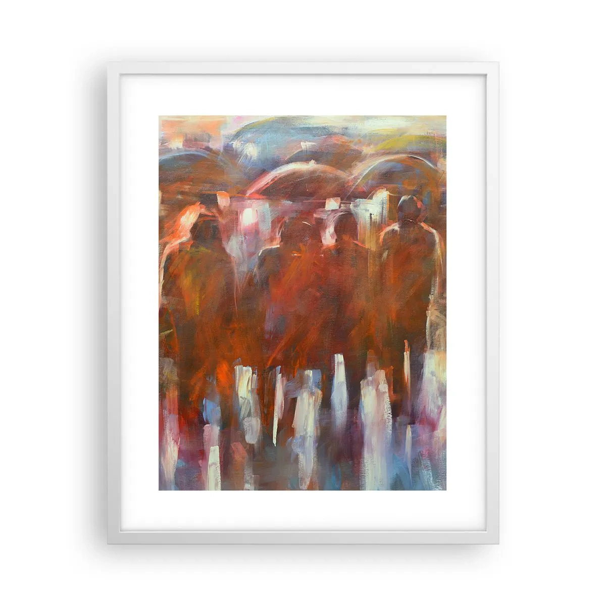 Plakat w białej ramie - Równi w deszczu i mgle - 40x50 cm