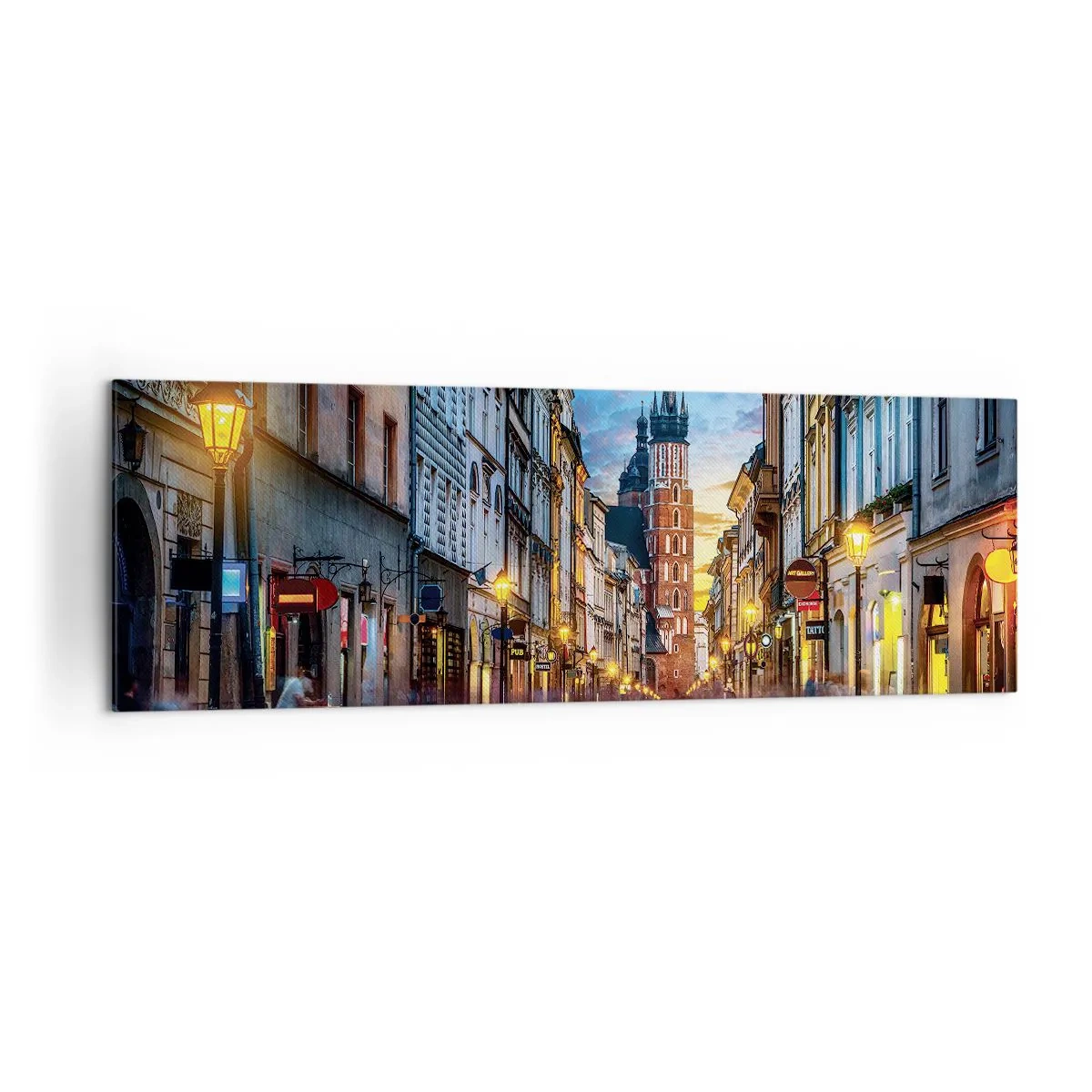 Obraz na płótnie - Wieczorna ulica z widokiem na krakowską katedrę - 160x50cm - Krakowski czar - Nowoczesna dekoracja ścienna do salonu i sypialni ARTTOR