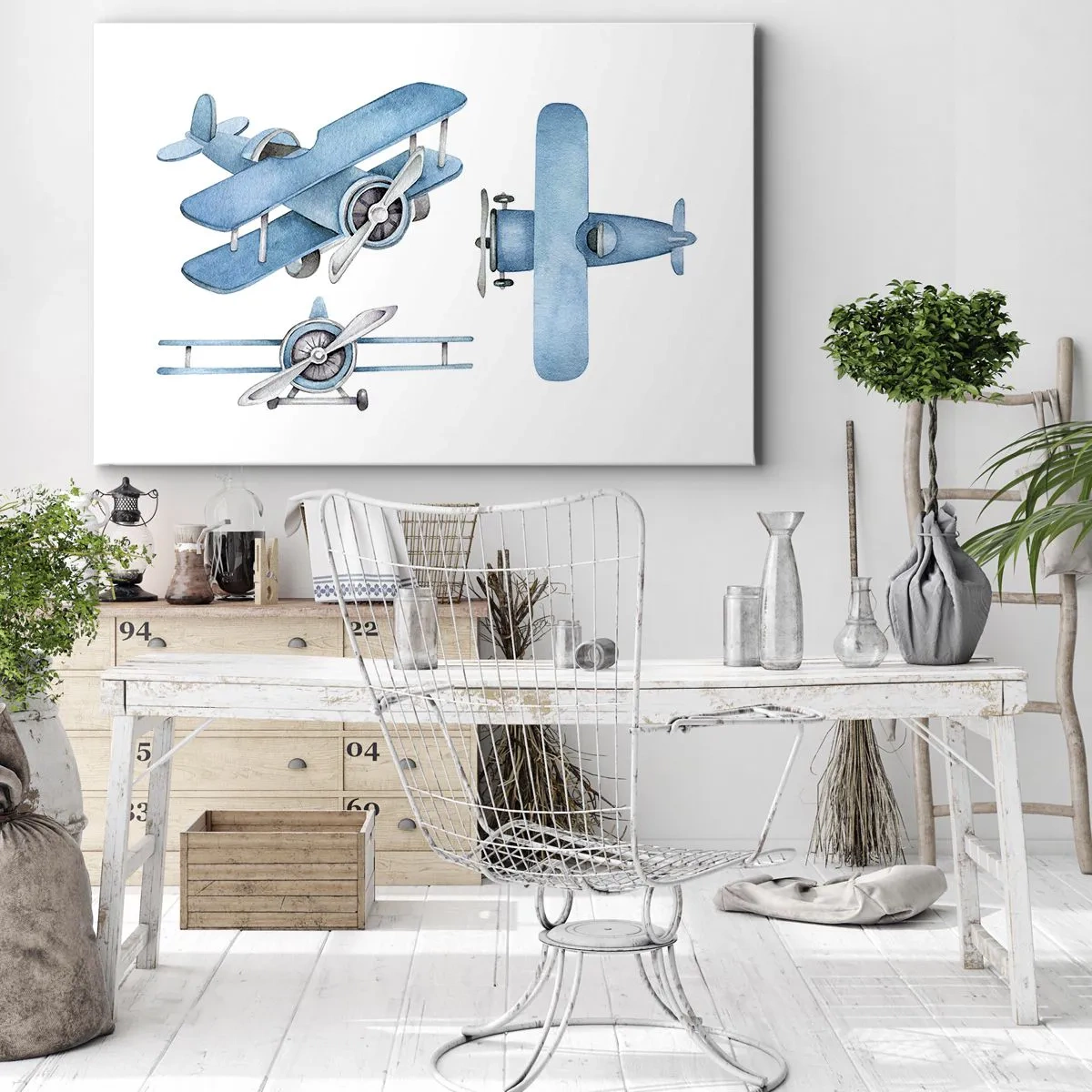 Obraz na płótnie - Błękitne samoloty w stylu retro - 70x50cm - Urodzony zwycięzca - Nowoczesna dekoracja ścienna do salonu i sypialni ARTTOR