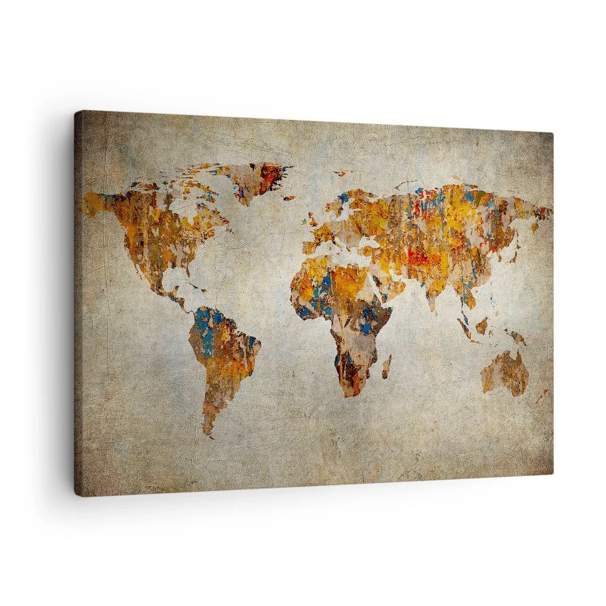 Obraz na płótnie - Mapa świata w stylu vintage z kolorowymi akcentami - 70x50cm - Naprawdę wielki świat - Nowoczesna dekoracja ścienna do salonu i sypialni ARTTOR