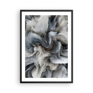 Plakat w czarnej ramie - Abstrakcyjna eksplozja kolorów w odcieniach szarości i błękitu - 50x70cm - Kamień i kwiat - Nowoczesna dekoracja ścienna do salonu i sypialni ARTTOR