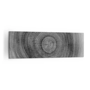 Obraz na płótnie - Czarno-biały wzór słoja drzewa ukazujący przekrój pnia - 160x50cm - Znak czasu - Nowoczesna dekoracja ścienna do salonu i sypialni ARTTOR