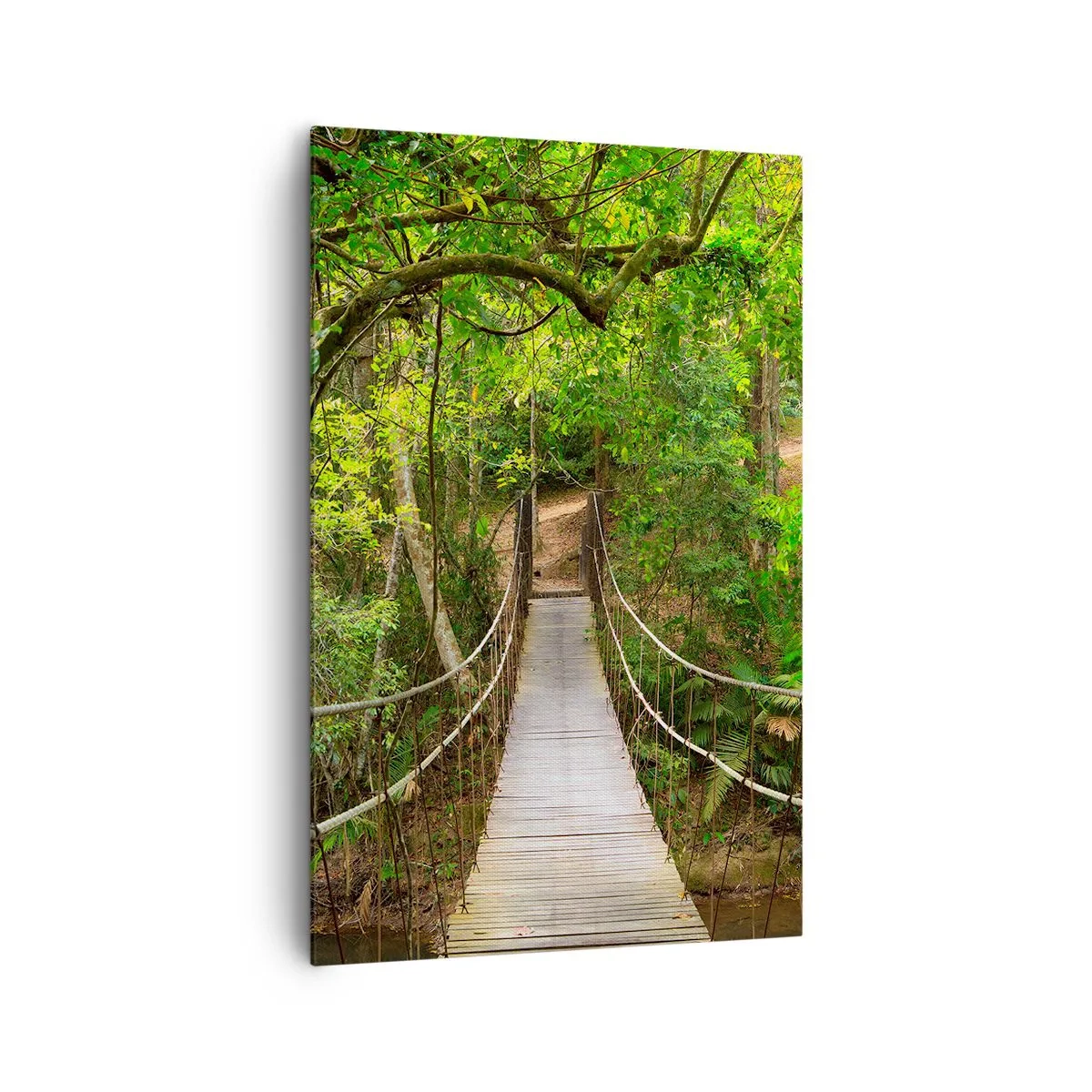 Obraz na płótnie - Wiszący most w otoczeniu zielonego lasu deszczowego - 80x120cm - Bo w ogrodzie rośnie pnącze - Nowoczesna dekoracja ścienna do salonu i sypialni ARTTOR