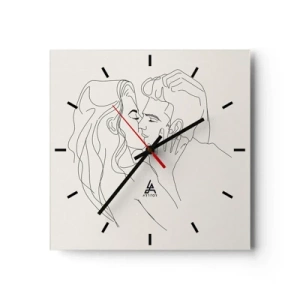 Zegar ścienny - Minimalistyczna ilustracja pary w miłosnym uścisku - 30x30cm - Splątani uczuciem - Nowoczesna dekoracja ścienna do salonu i sypialni ARTTOR