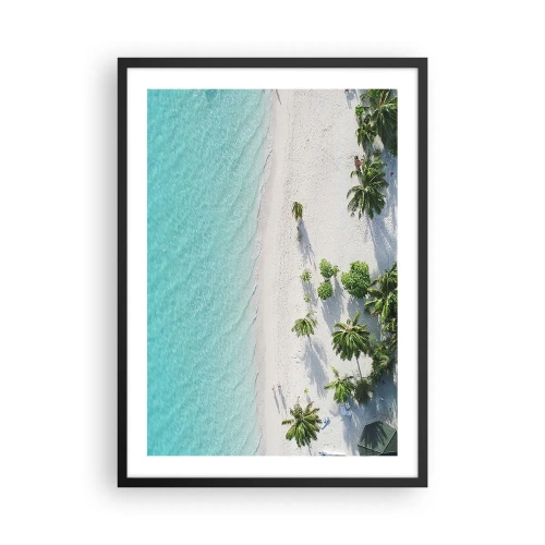 Plakat w czarnej ramie - Widok z lotu ptaka na tropikalną plażę z palmami i błękitnym morzem - 50x70cm - Wakacje w raju - Nowoczesna dekoracja ścienna do salonu i sypialni ARTTOR