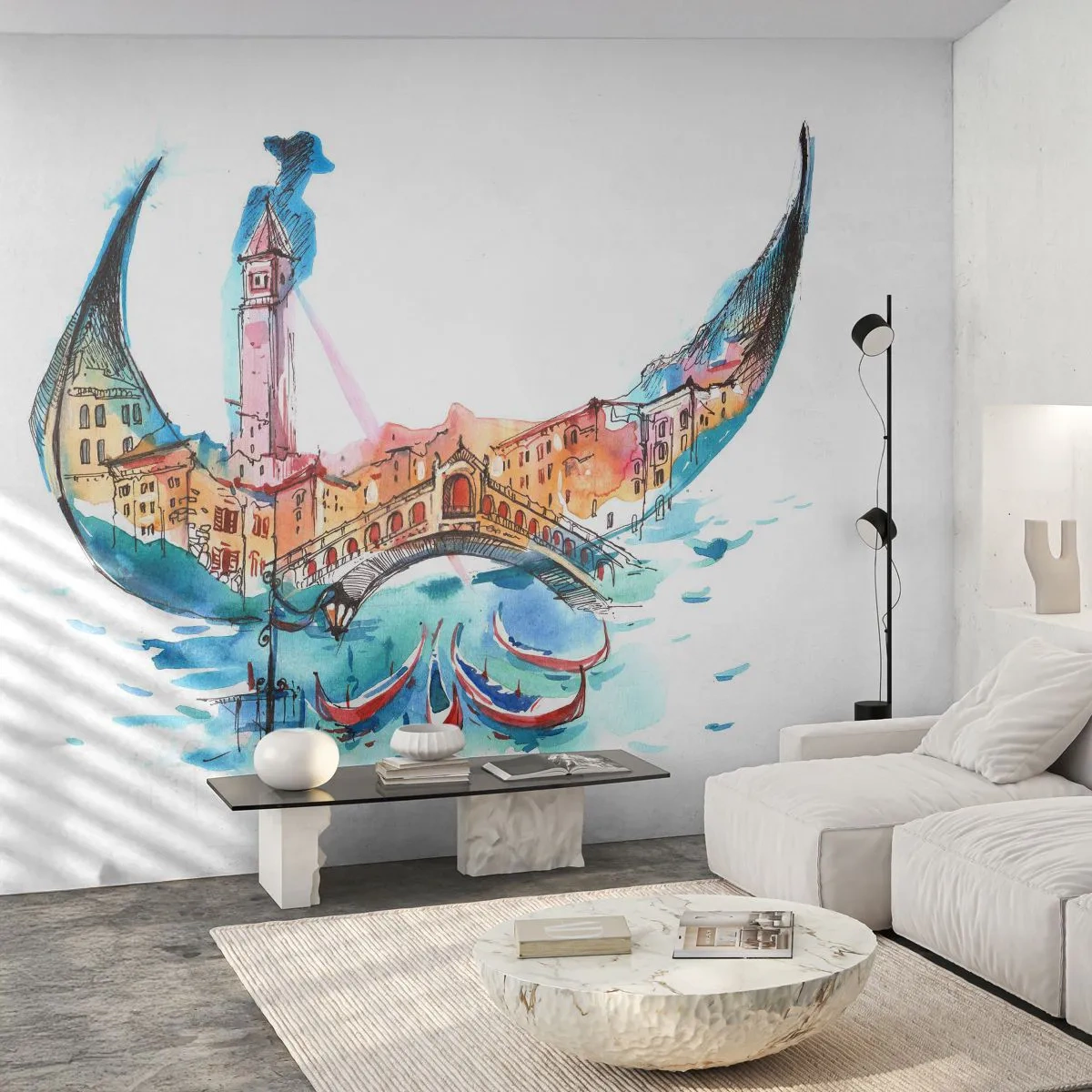 Fototapeta Premium Sand - Płyniemy przez miasto - Abstrakcja, Wenecja, Most - 400x280 cm