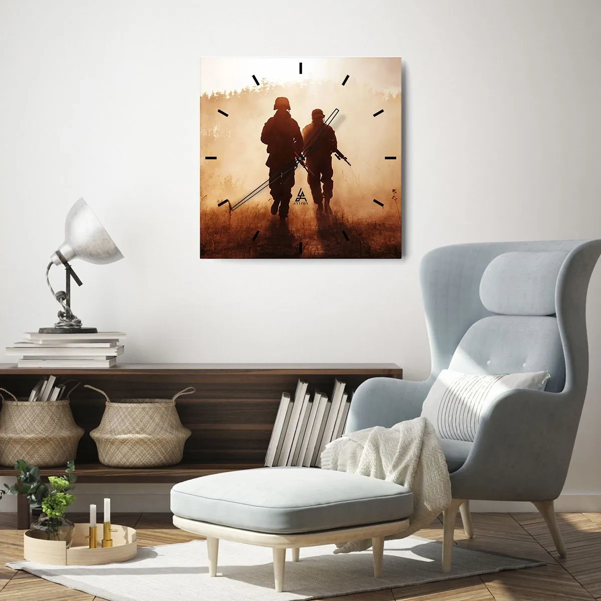 Zegar ścienny - Żołnierze maszerujący w porannej mgle na tle natury - 30x30cm - Call of Duty - Nowoczesna dekoracja ścienna do salonu i sypialni ARTTOR