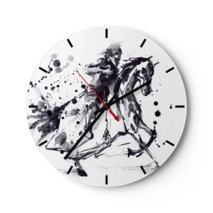 Zegar ścienny - Czarnobiały jeździec na koniu w stylu akwareli - 30x30cm - Czarny rycerz - Nowoczesna dekoracja ścienna do salonu, kuchni i sypialni ARTTOR