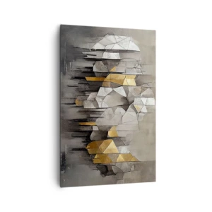 Obraz na płótnie - Geometryczna abstrakcja w odcieniach złota i szarości - 80x120cm - Kompozycja z lodu i światła - Nowoczesna dekoracja ścienna do salonu i sypialni ARTTOR