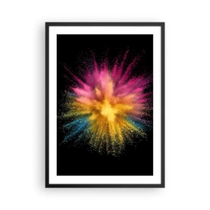 Plakat w czarnej ramie - Eksplozja kolorowego proszku na czarnym tle - 50x70cm - Narodziny barw  - Nowoczesna dekoracja ścienna do salonu i sypialni ARTTOR