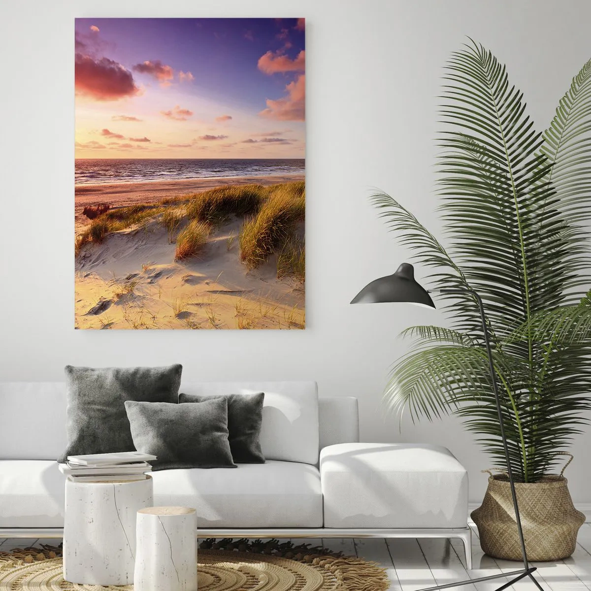 Obraz na szkle - Plaża z wydmami o zachodzie słońca - 50x70cm - Już latem pachnie powietrze - Nowoczesna dekoracja ścienna do salonu, kuchni i sypialni ARTTOR