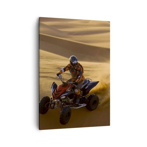 Obraz na płótnie - Quad na pustyni w świetle zachodzącego słońca - 50x70cm - Na falach piasku - Nowoczesna dekoracja ścienna do salonu, kuchni i sypialni ARTTOR