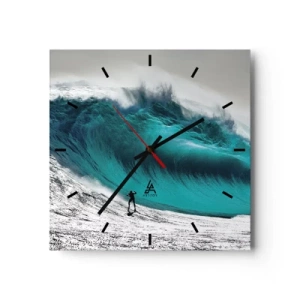 Zegar ścienny - Surfer przed ogromną falą - 30x30cm - Wyzwanie przyjęte - Nowoczesna dekoracja ścienna do salonu i sypialni ARTTOR