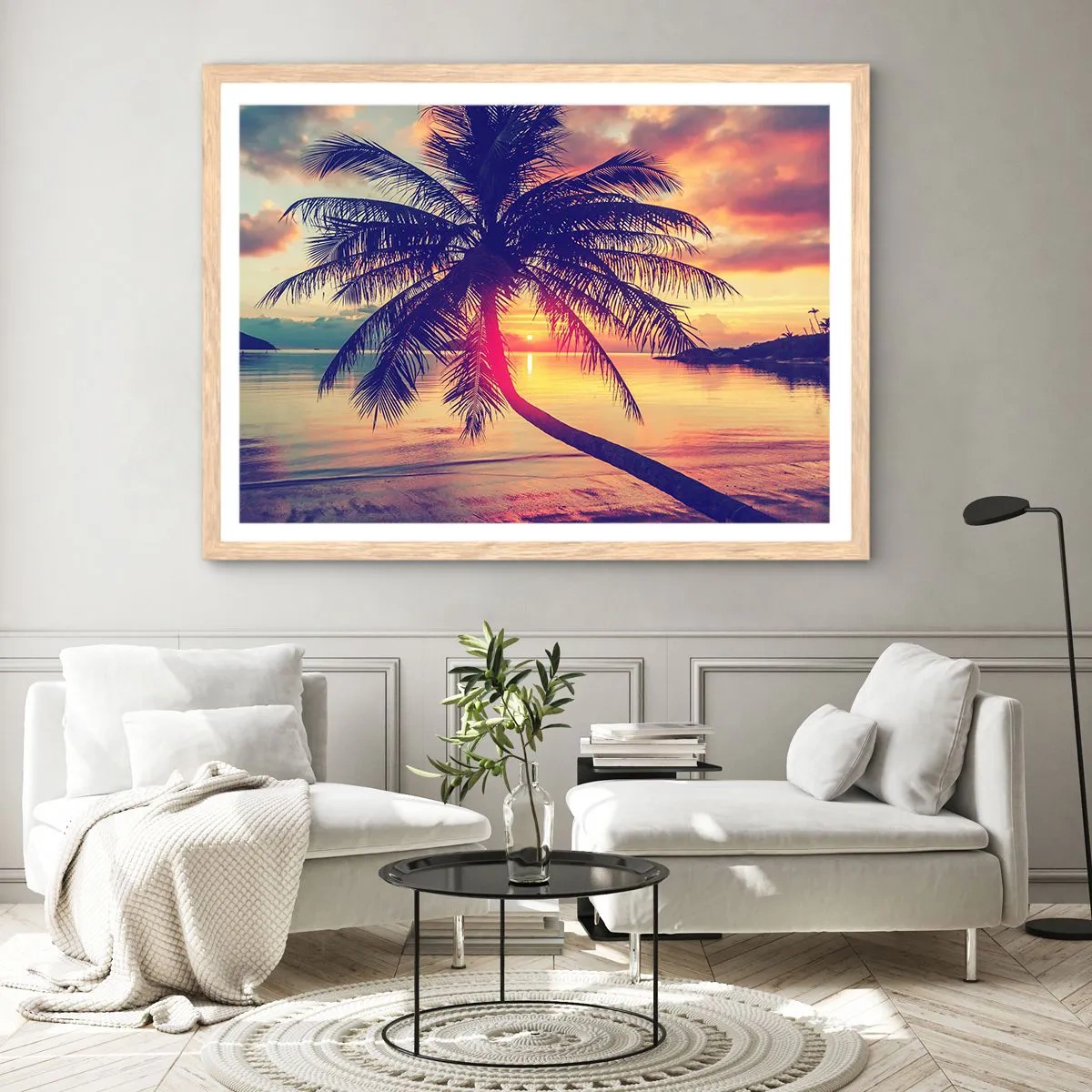 Plakat w ramie jasny dąb - Wieczór pod palmami - 91x61 cm