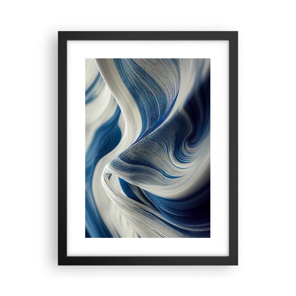 Plakat w czarnej ramie - Płynność błękitu i bieli - 30x40 cm