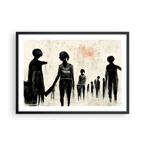 Plakat w czarnej ramie - Postacie w monochromatycznej kompozycji na jasnym tle - 70x50cm - Przeciw samotności - Nowoczesna dekoracja ścienna do salonu i sypialni ARTTOR