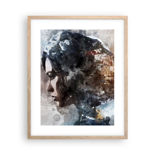 Plakat w ramie jasny dąb - Opowieść o dziewczynie z miastem w tle - 40x50 cm
