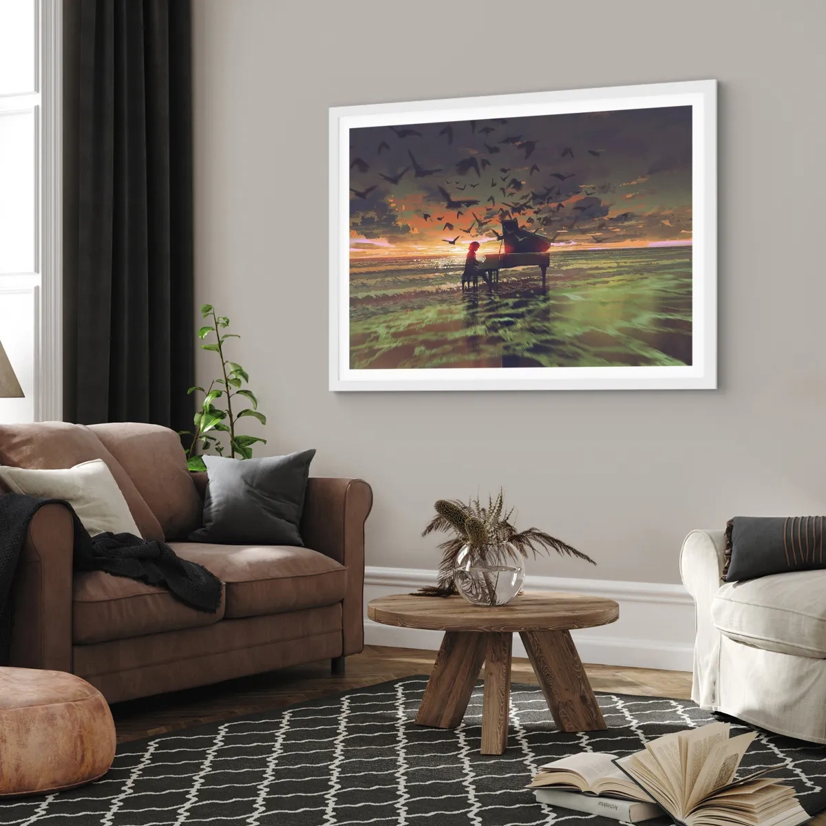 Plakat w białej ramie - Koncert na fortepian i fale - 91x61 cm