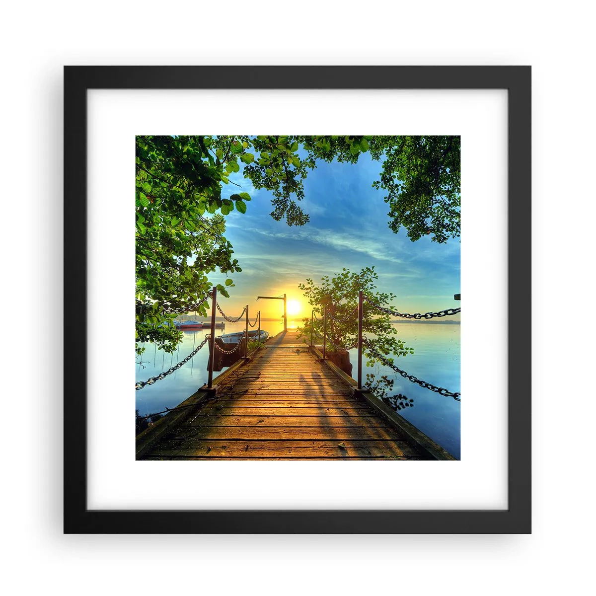 Plakat w czarnej ramie - Zachód nad wodą - 30x30 cm