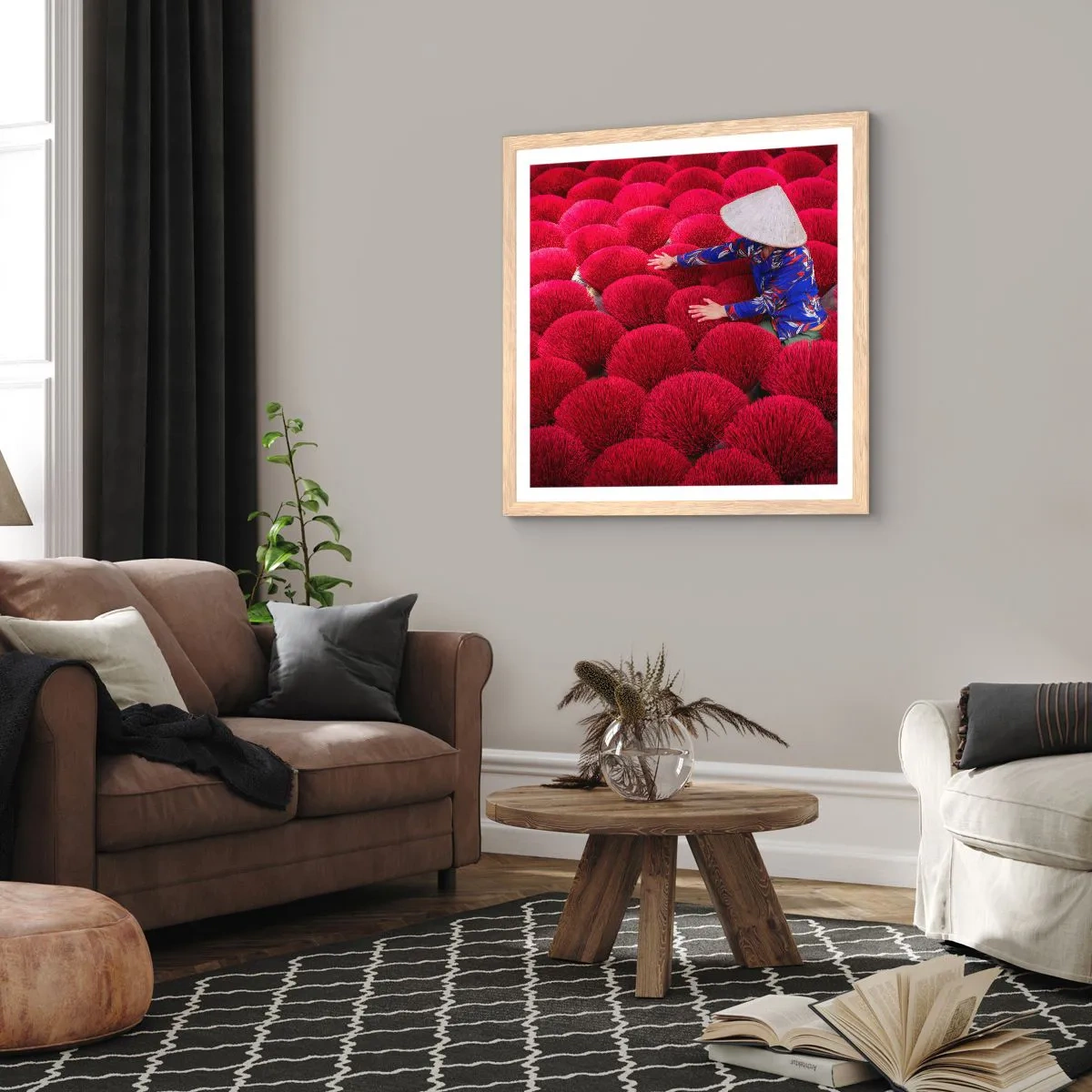 Plakat w ramie jasny dąb - Na ryżowym polu - 40x40 cm