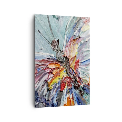 Obraz na płótnie - Kolorowy motyl w stylu impasto na pastelowym tle - 80x120cm - Pomalowany przez naturę - Nowoczesna dekoracja ścienna do salonu i sypialni ARTTOR