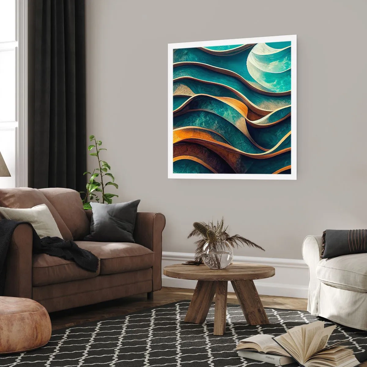 Plakat - Meandry błękitu - 60x60 cm