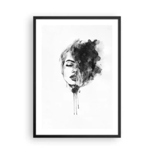 Plakat w czarnej ramie - Portret kobiety w czarno-białej akwareli - 50x70cm - O czym marzy dziewczyna - Nowoczesna dekoracja ścienna do salonu i sypialni ARTTOR