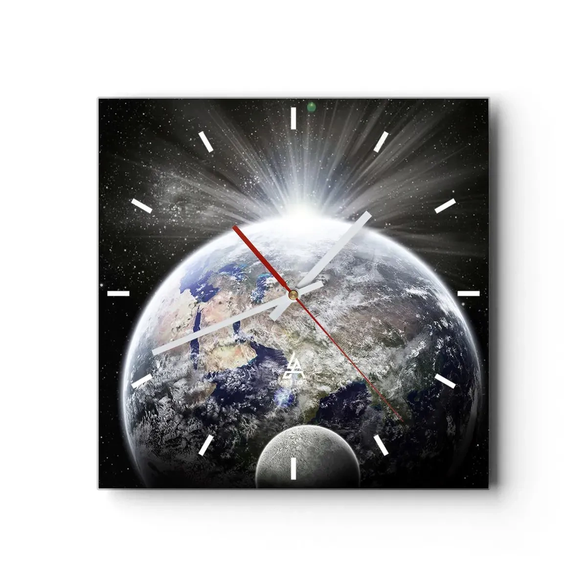 Zegar ścienny - Ziemia i Księżyc oświetlone blaskiem w kosmosie - 30x30cm - W pełnym blasku - Nowoczesna dekoracja ścienna do salonu i sypialni ARTTOR