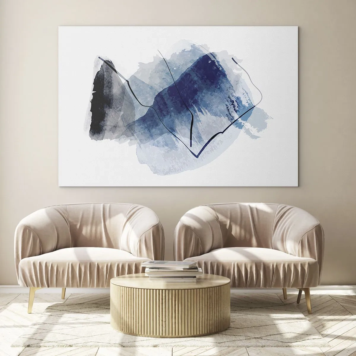 Obraz na szkle - Abstrakcyjna kompozycja w odcieniach niebieskiego - 70x50cm - Lodowa góra - Nowoczesna dekoracja ścienna do salonu i sypialni ARTTOR