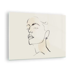 Obraz na szkle - Portret kobiety w minimalistycznej linii na jasnym tle - 70x50cm - Dumne spojrzenie - Nowoczesna dekoracja ścienna do salonu i sypialni ARTTOR