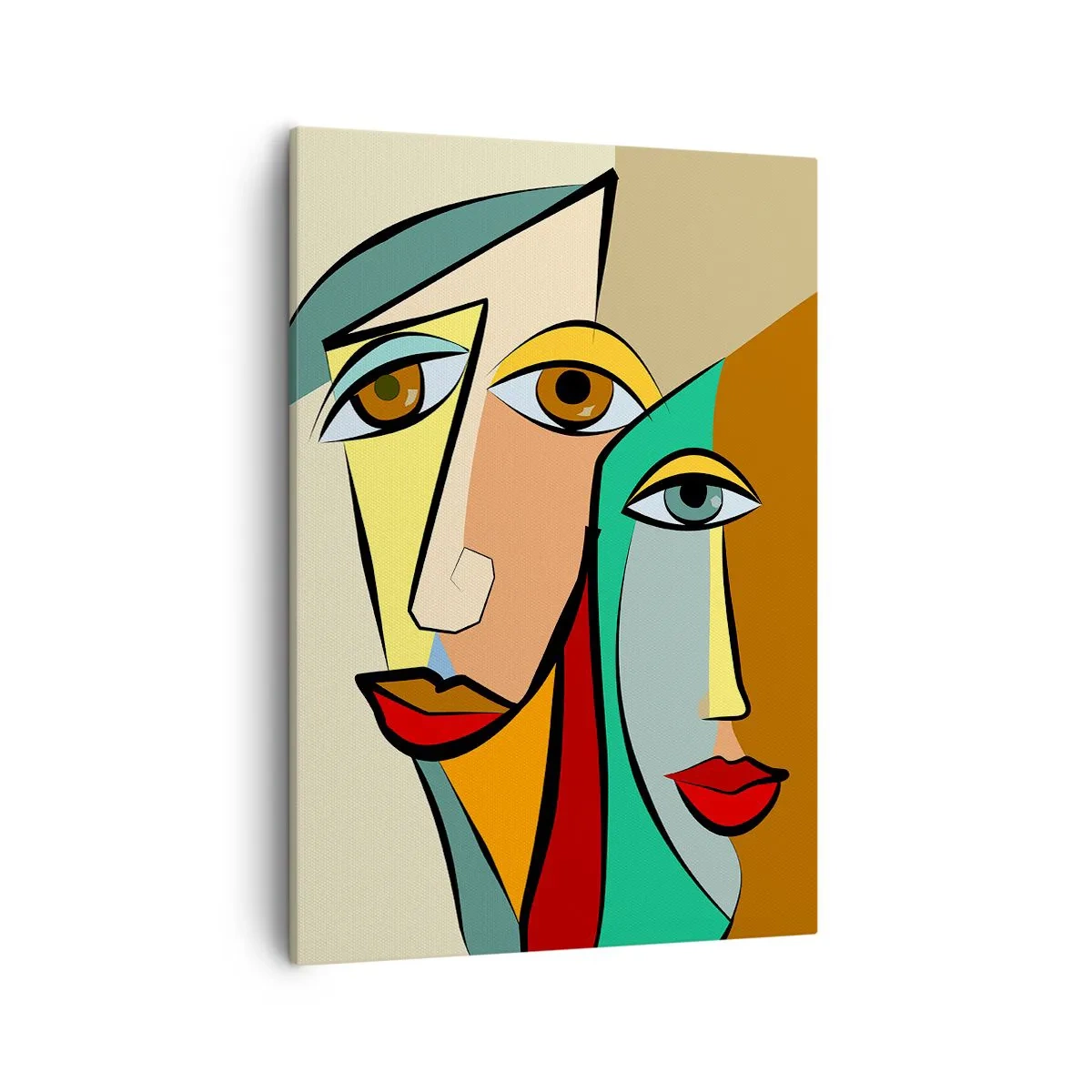 Obraz na płótnie - Kubistyczna para - Abstrakcyjne portrety dwóch twarzy w stylu kubistycznym - 50x70cm
