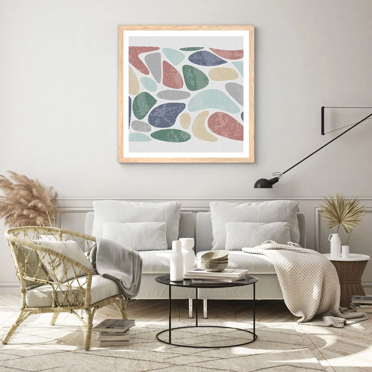 Plakat w ramie jasny dąb - Mozaika pudrowanych barw - 60x60 cm